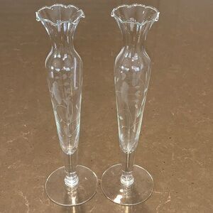 Set of 2 Vtg Princess House Heritage Crystal Fluted Bud Vases 10”
